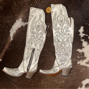 RARE: Corral White and Black Embroidered Over the Knee Cowboy Boots